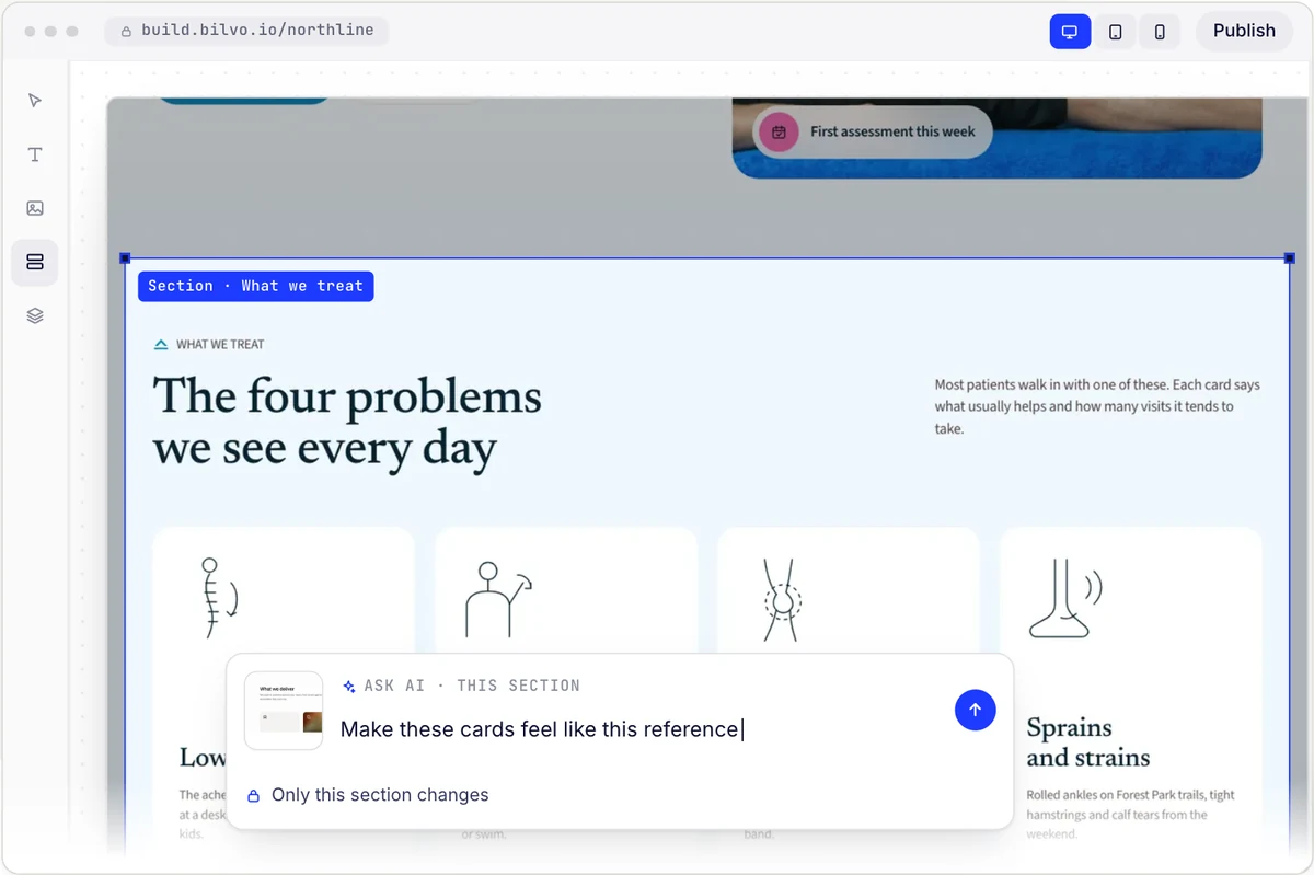 Ask AI on one section with a reference picture: only this section changes