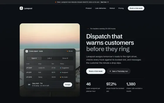 Lanepost website template (AI for haulage)