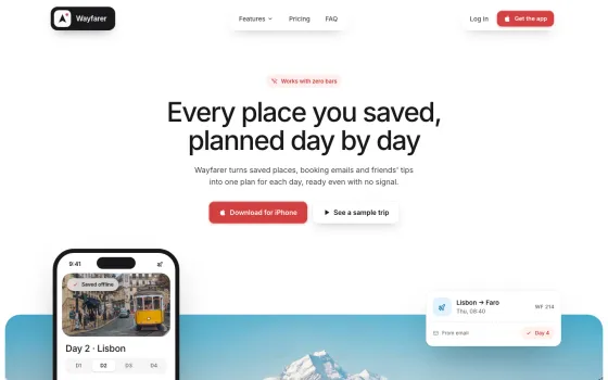 Wayfarer website template (Trip planner)