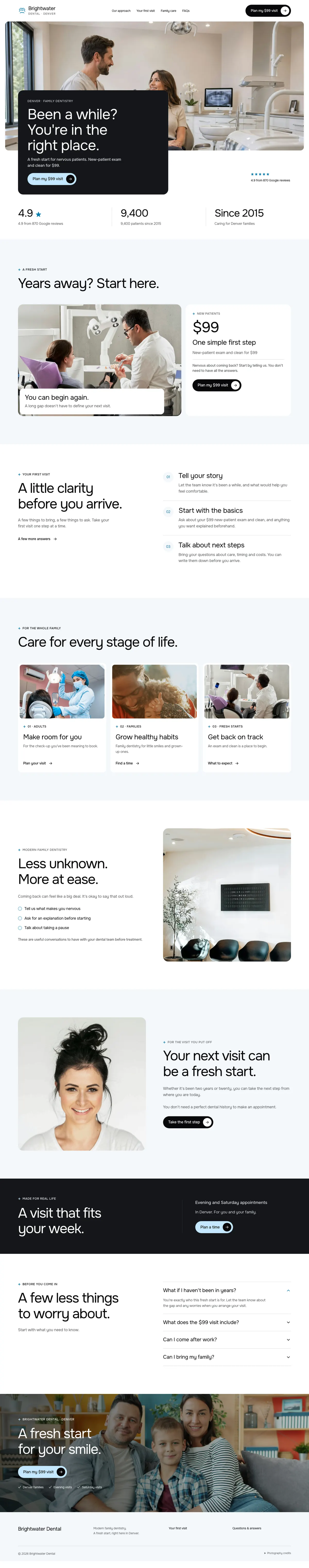 Brightwater Dental homepage, made with Covra