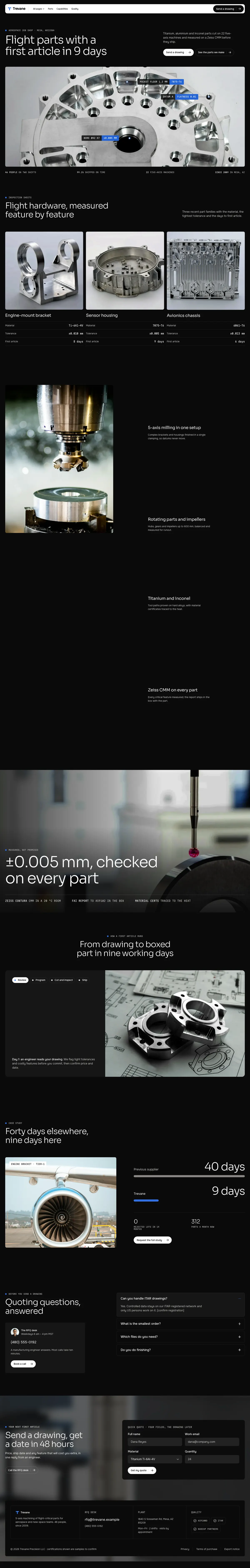Trevane Precision homepage, made with Ferlo