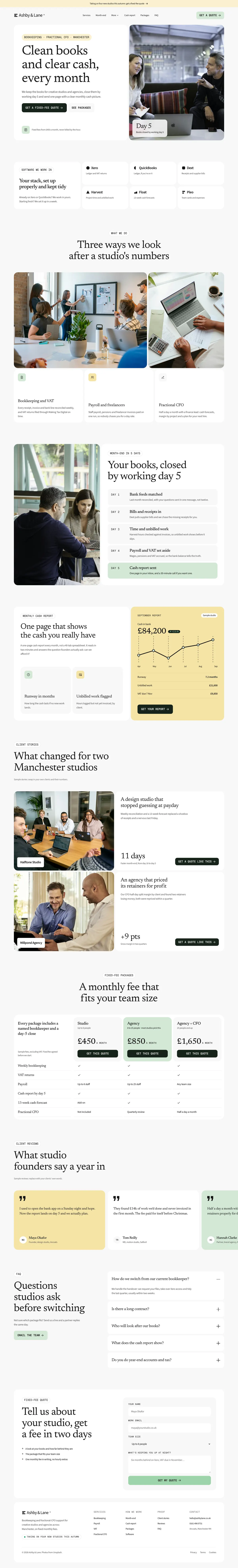 Ashby & Lane homepage, made with Mirvo