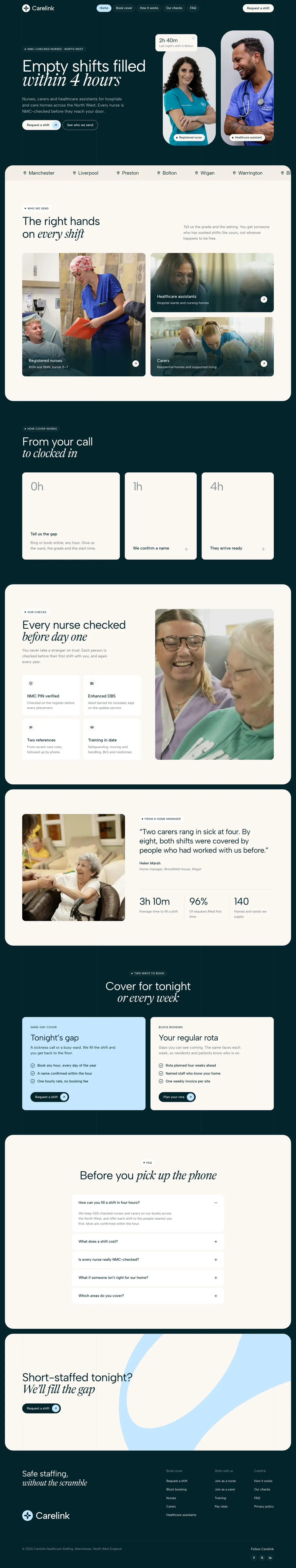 Carelink homepage, made with Tervo