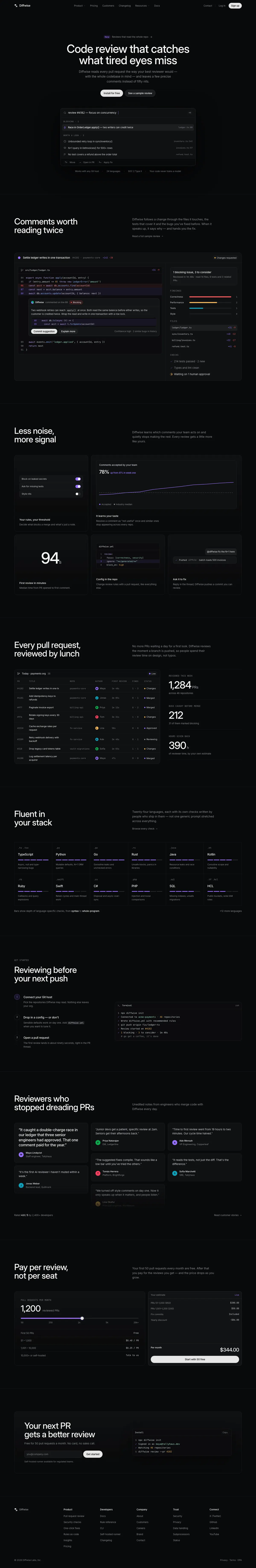 Diffwise homepage, made with Vesper
