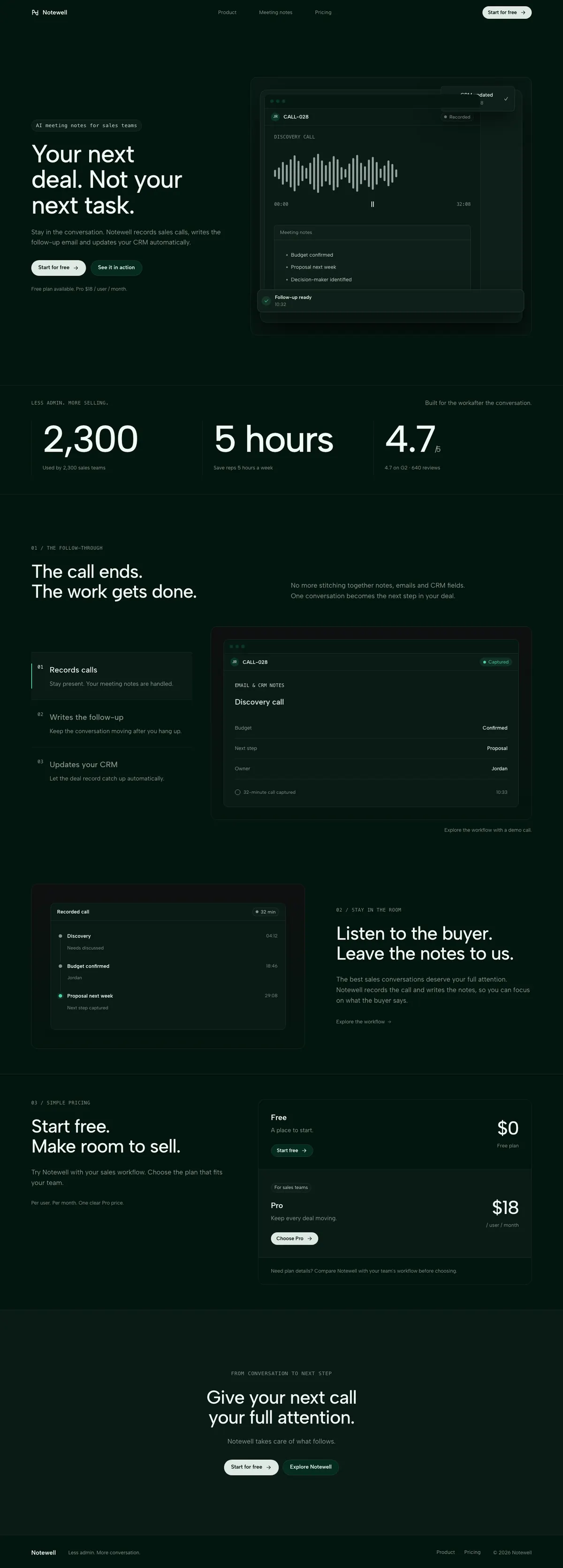 Notewell homepage, made with Vesper